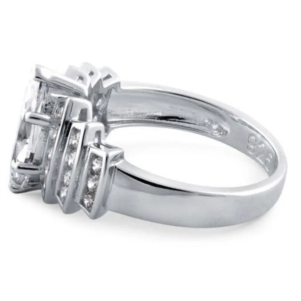 925 Sterling Silver Marquise Cut Clear CZ Tiered Cluster Engagement Ring Size 6